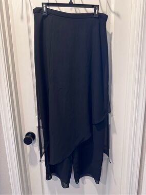 SOCIAL CIRCLES Women’s Black Wide-Leg Layered Palazzo Pants